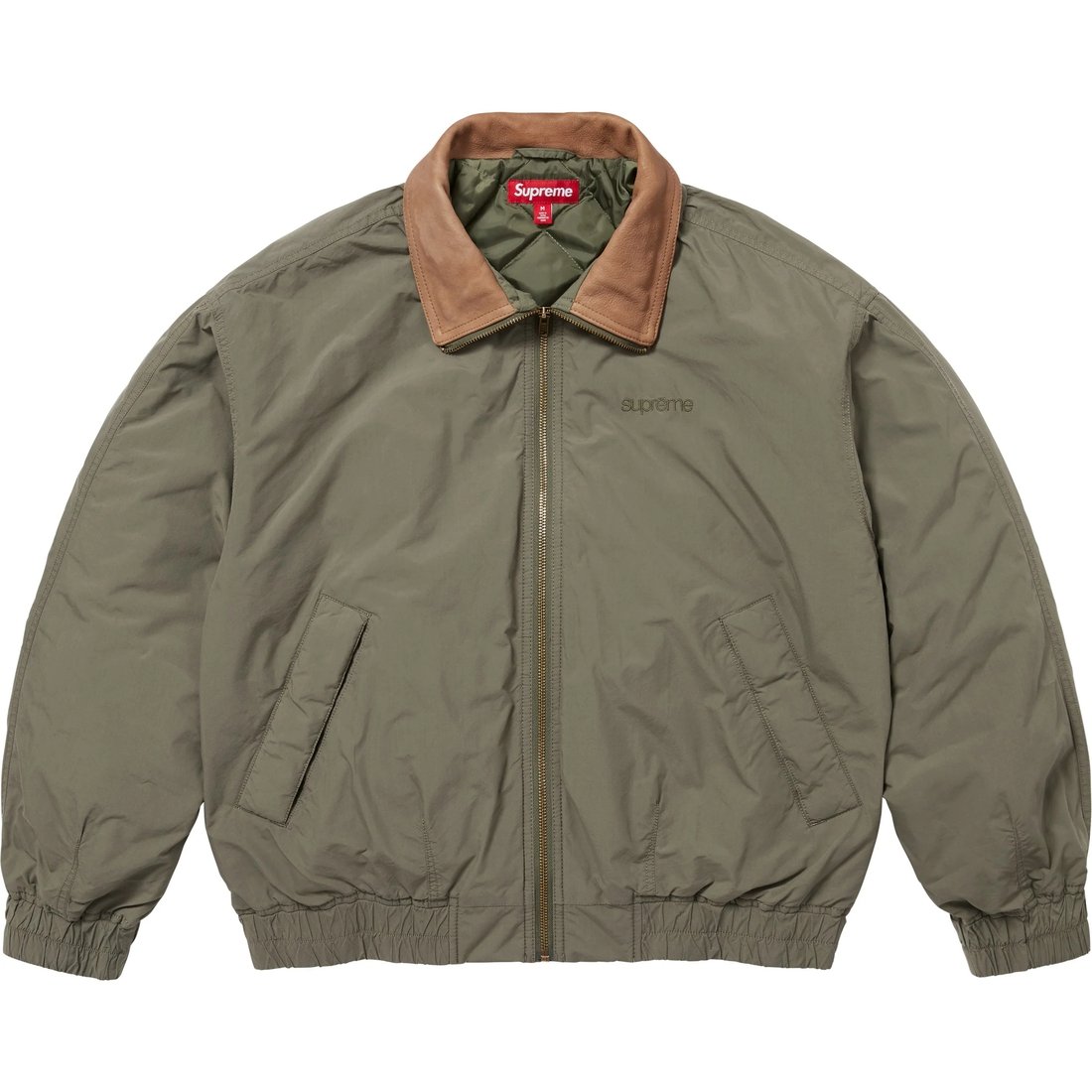 Supreme Leather Collar Utility Jacket (SS25) - Olive - $298