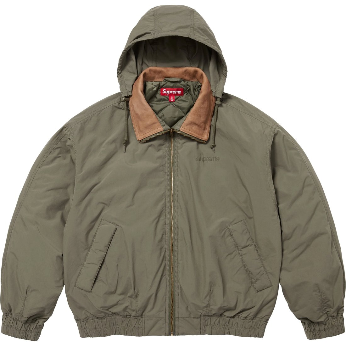 Supreme Leather Collar Utility Jacket (SS25) - Olive - $298