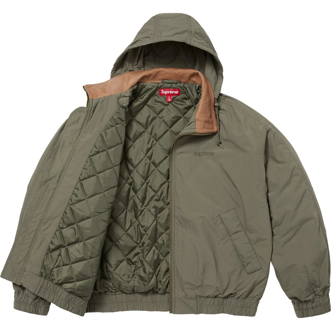 Supreme Leather Collar Utility Jacket (SS25) - Olive - $298