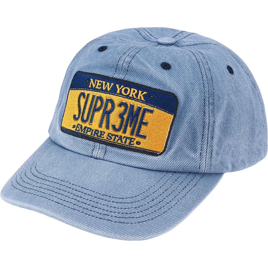 Supreme License Plate 6-Panel (SS25) - Denim - $48