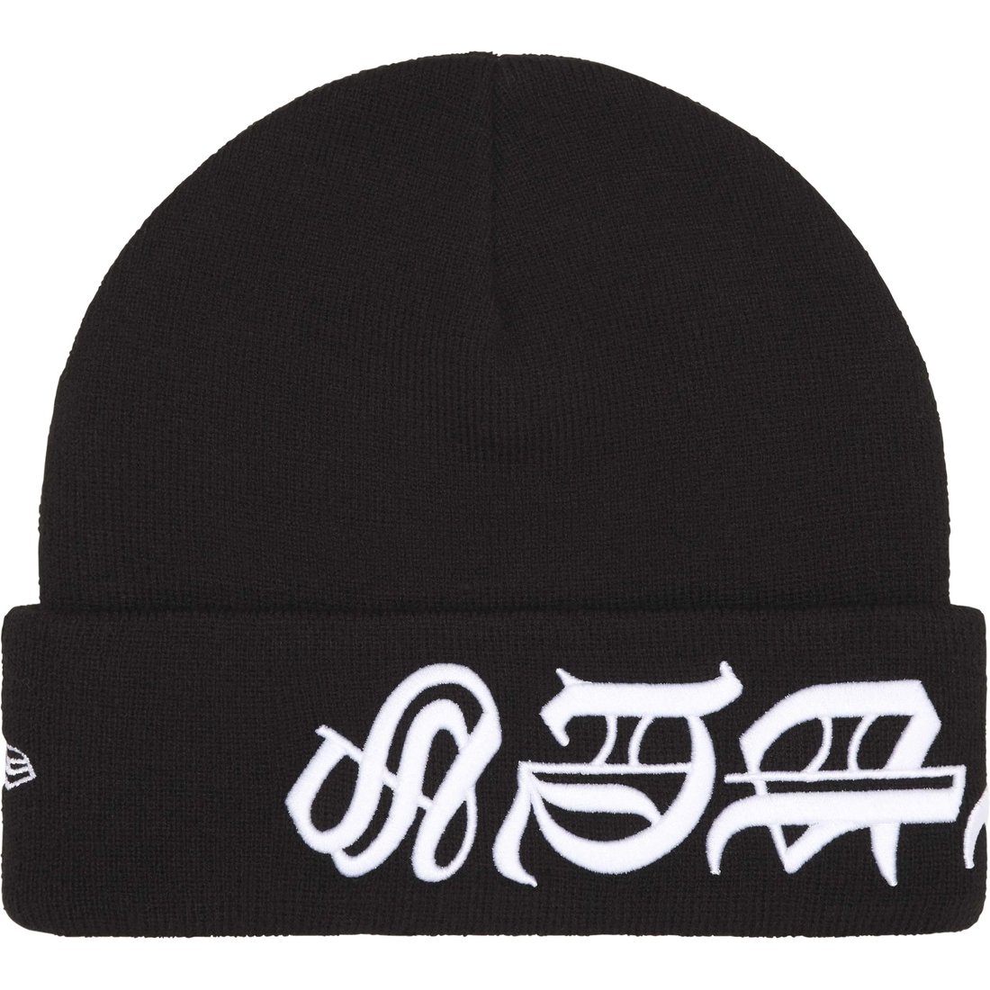 Supreme New Era Blackletter Beanie (SS25) - Black - $40