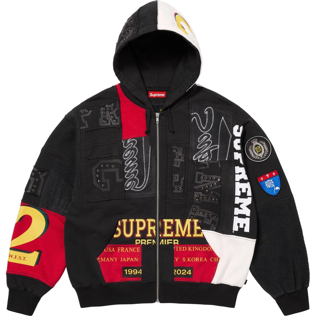 Supreme Patchwork Zip Up Hooded Sweatshirt (SS25) - Black - $238