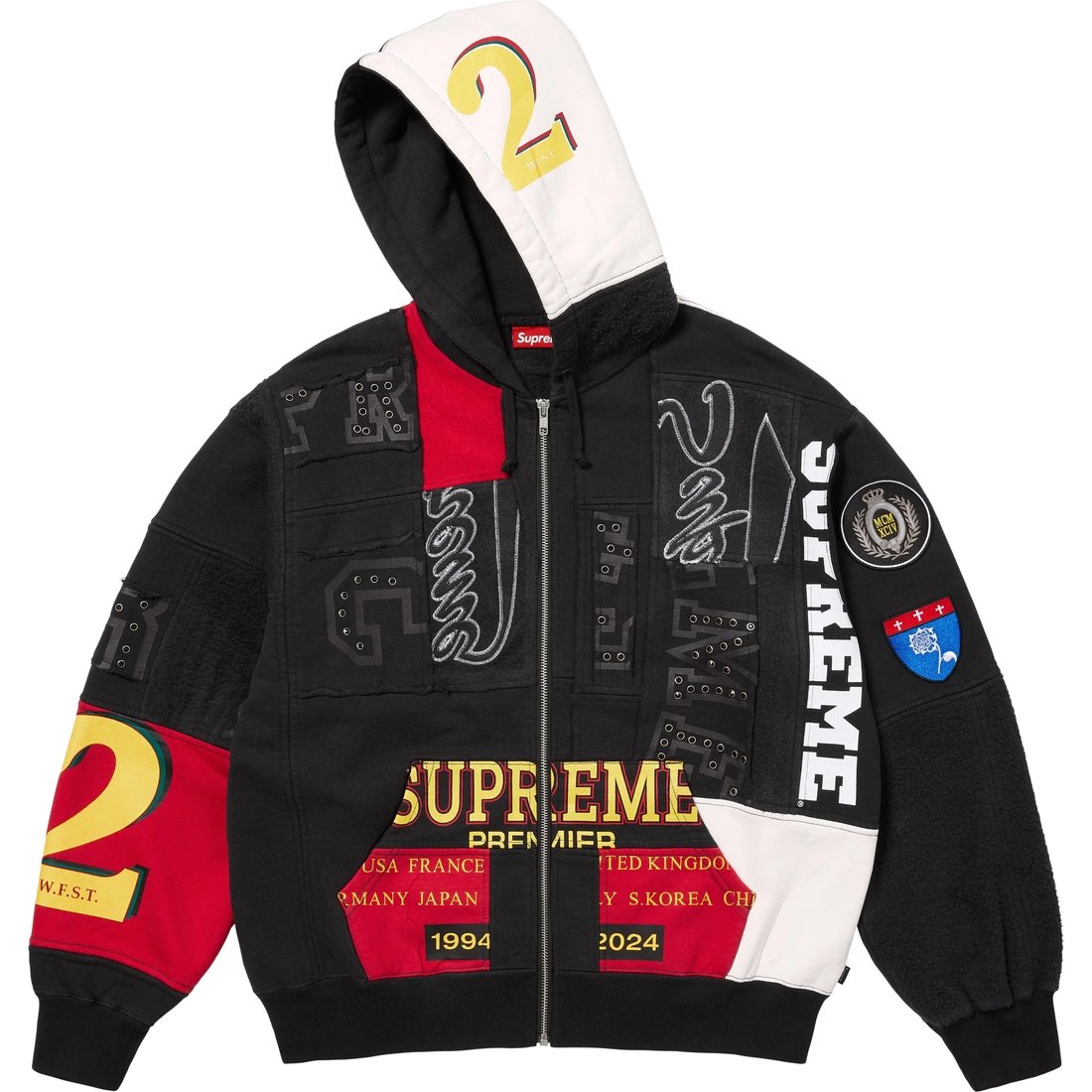 Supreme Patchwork Zip Up Hooded Sweatshirt (SS25) - Black - $238
