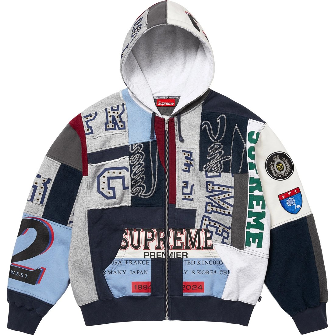 Supreme Patchwork Zip Up Hooded Sweatshirt (SS25) - Navy - $238