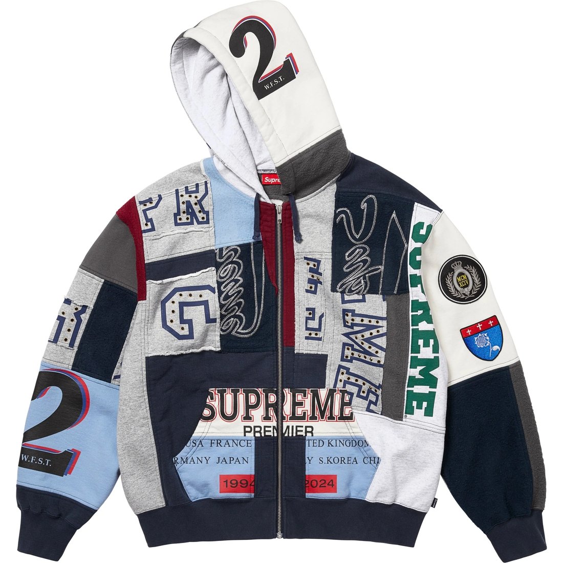 Supreme Patchwork Zip Up Hooded Sweatshirt (SS25) - Navy - $238