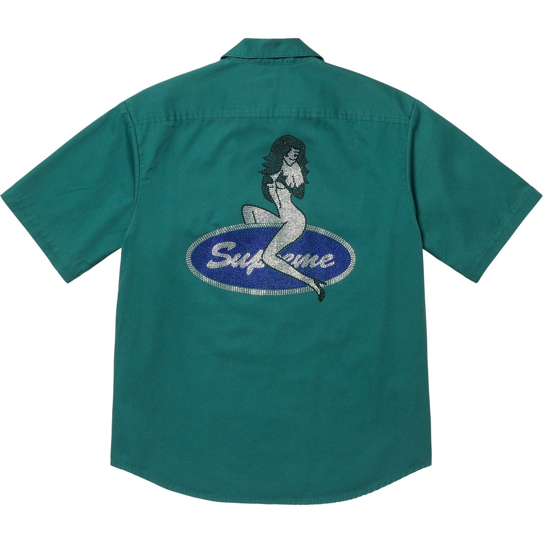 Supreme Rhinestone Pin Up S S Work Shirt (SS25) - Work Green - $158