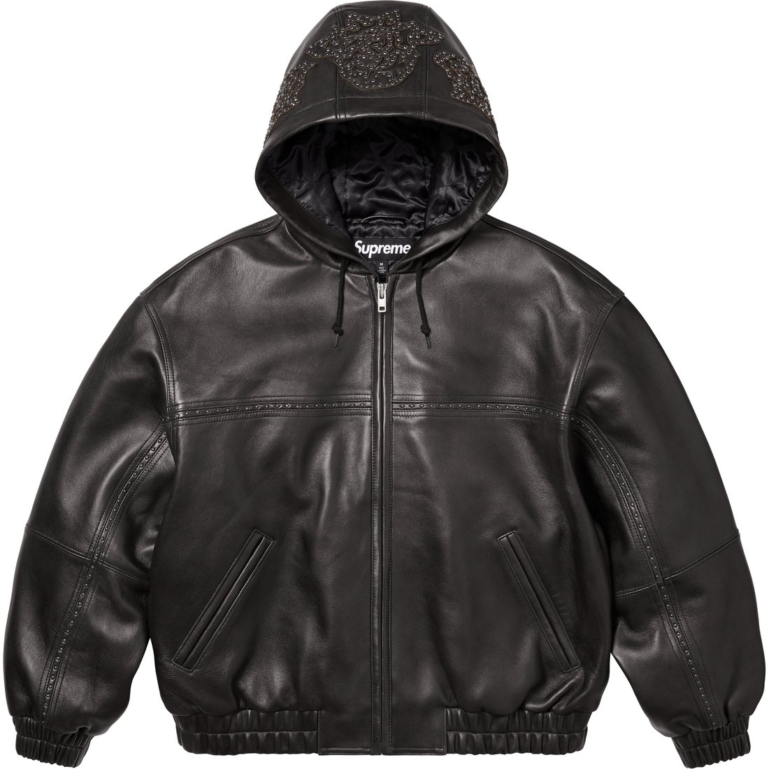 Supreme Studded Hooded Leather Jacket (SS25) - Black - $1298