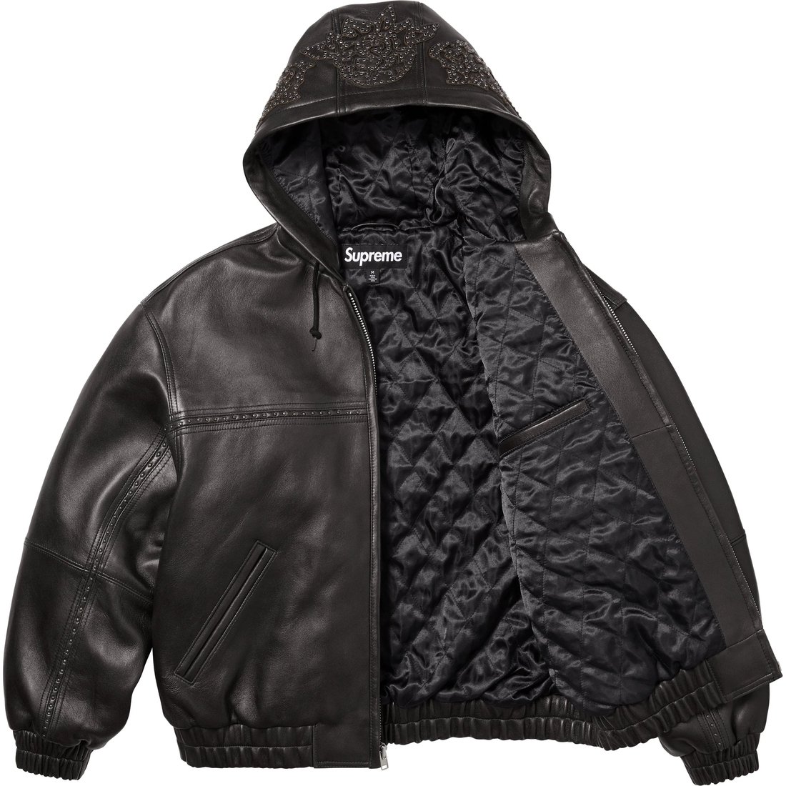 Supreme Studded Hooded Leather Jacket (SS25) - Black - $1298