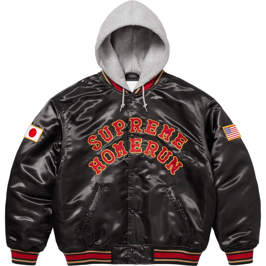 Supreme Supreme Homerun Satin Hooded Varsity Jacket (SS25) - Black - $288