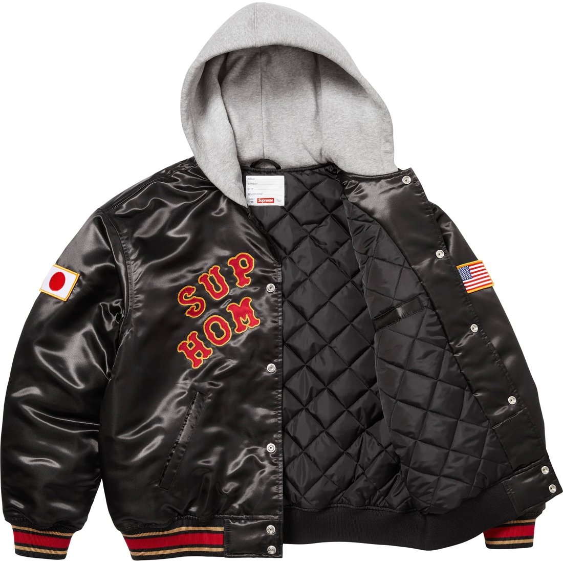 Supreme Supreme Homerun Satin Hooded Varsity Jacket (SS25) - Black - $288