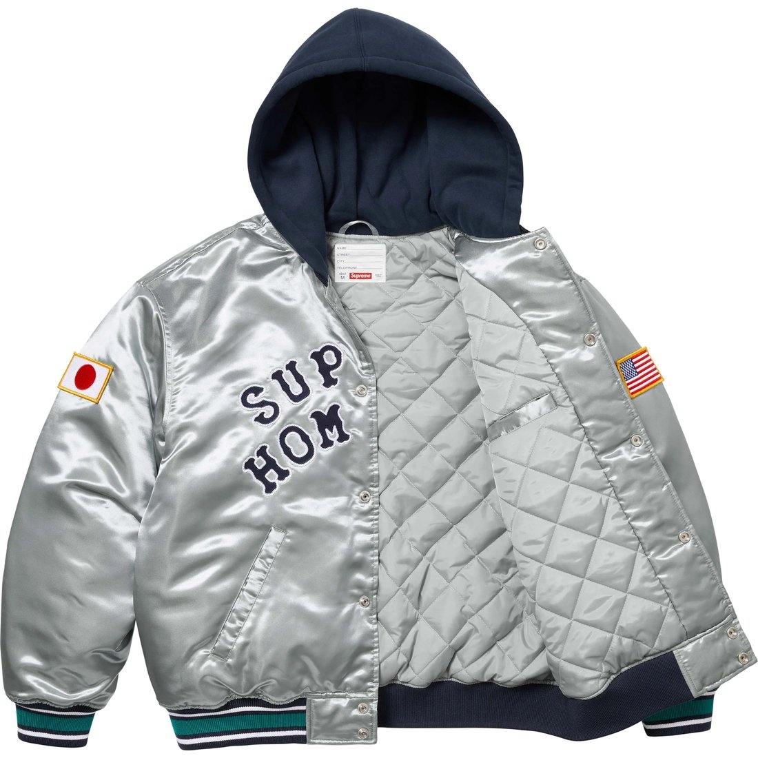 Supreme Supreme Homerun Satin Hooded Varsity Jacket (SS25) - Silver - $288