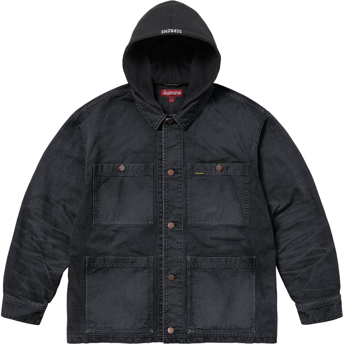 Supreme Worn Hooded Chore Coat (SS25) - Black - $318