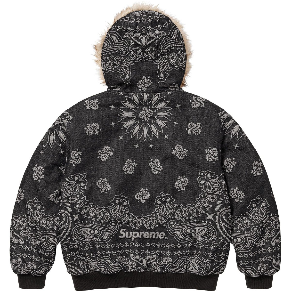Supreme Bandana Jacquard Denim Hooded Work Jacket (SS25) - Black - $398