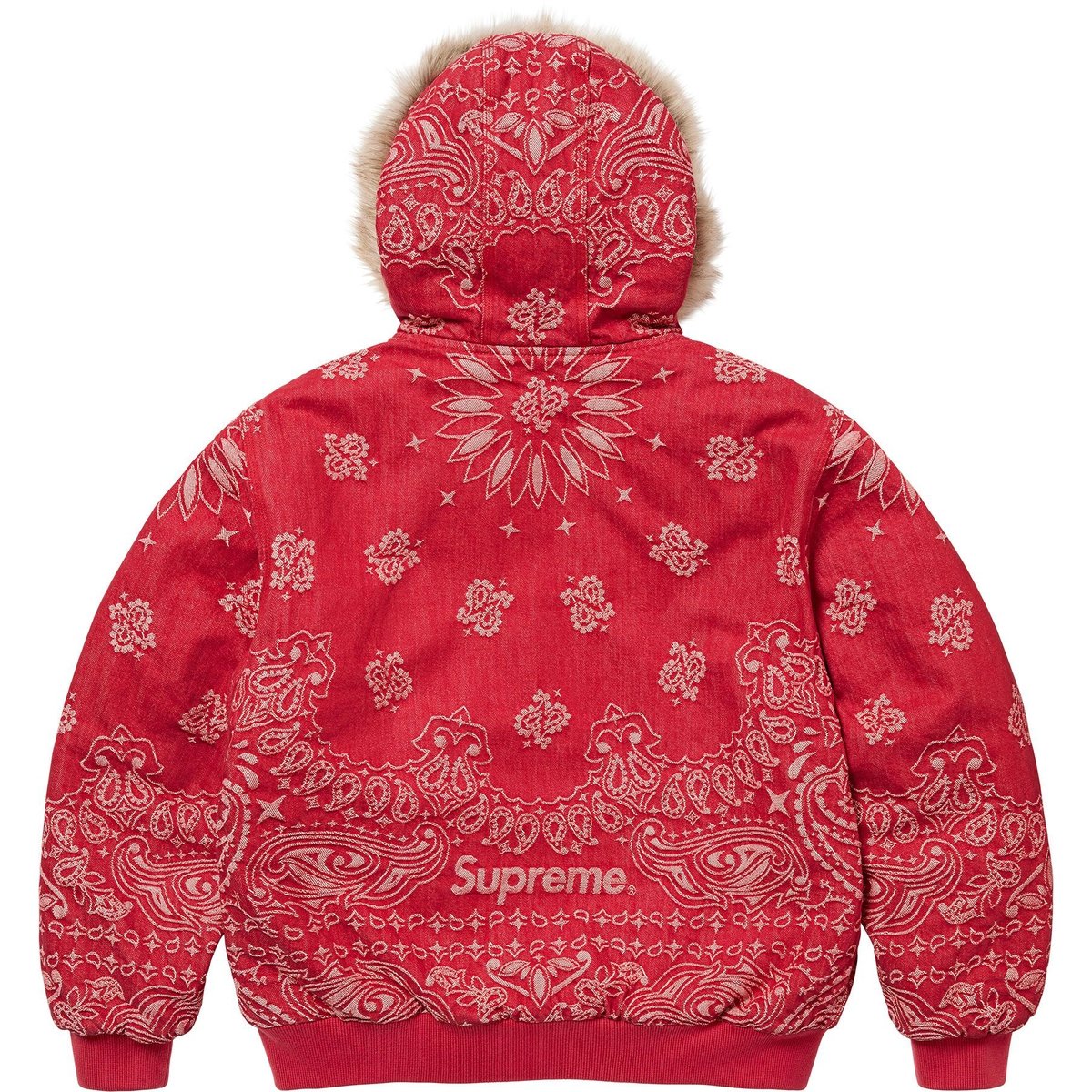 Supreme Bandana Jacquard Denim Hooded Work Jacket (SS25) - Red - $398