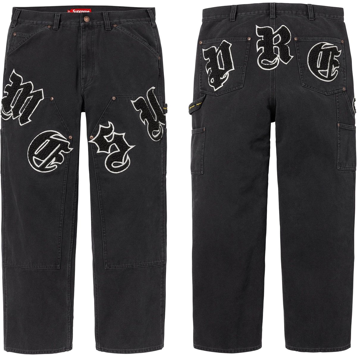 Supreme Old English Canvas Double Knee Painter Pant (SS25) - Black - $198