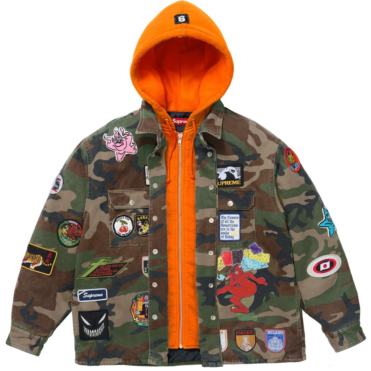Supreme Patches Hooded Zip Up Shirt (SS25) - Woodland Camo