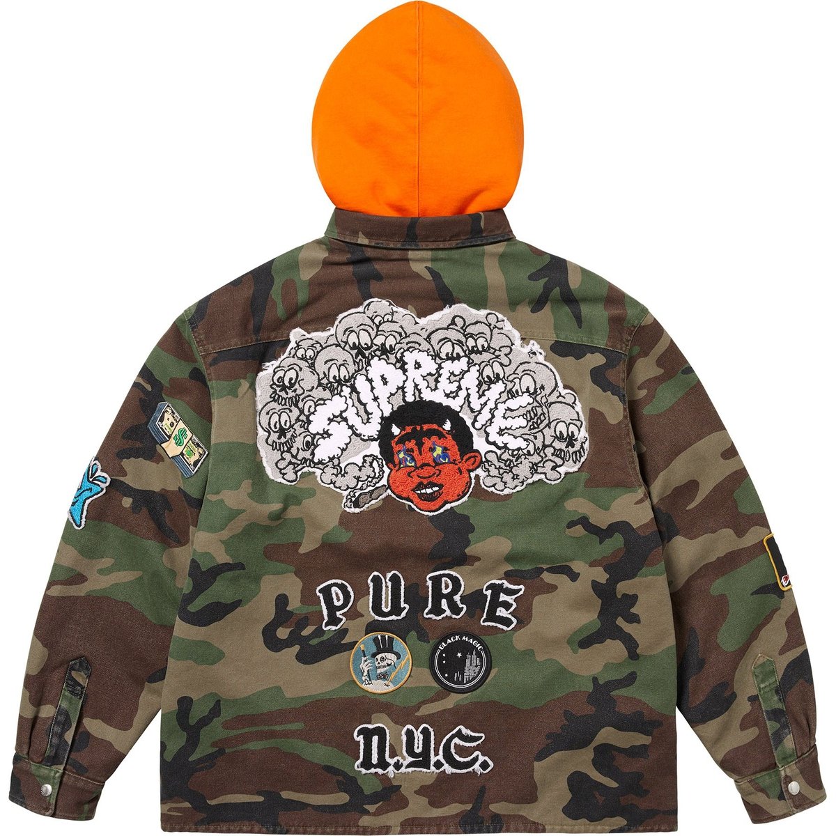 Supreme Patches Hooded Zip Up Shirt (SS25) - Woodland Camo