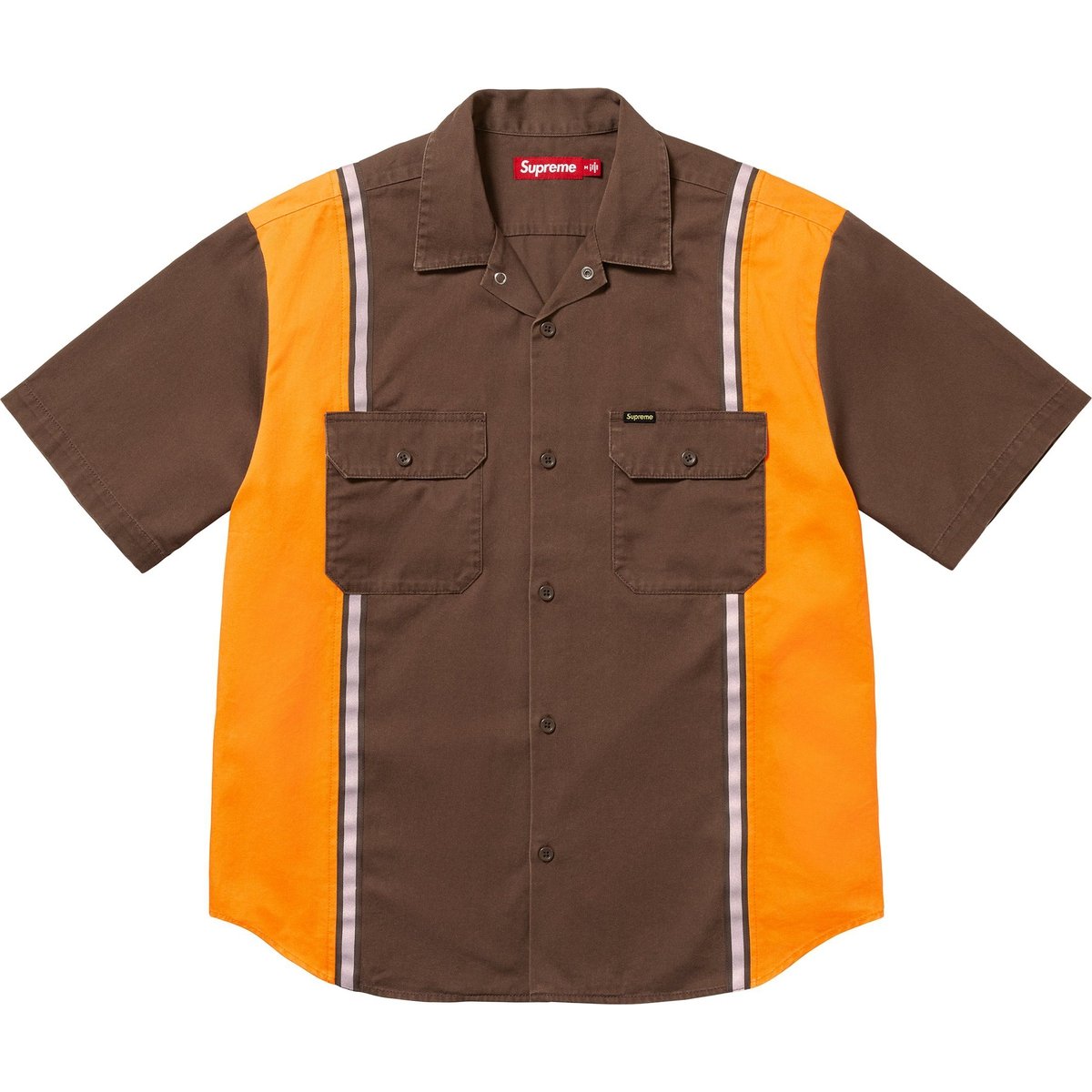 Supreme Reflective Stripe S S Work Shirt (SS25) - Brown - $148