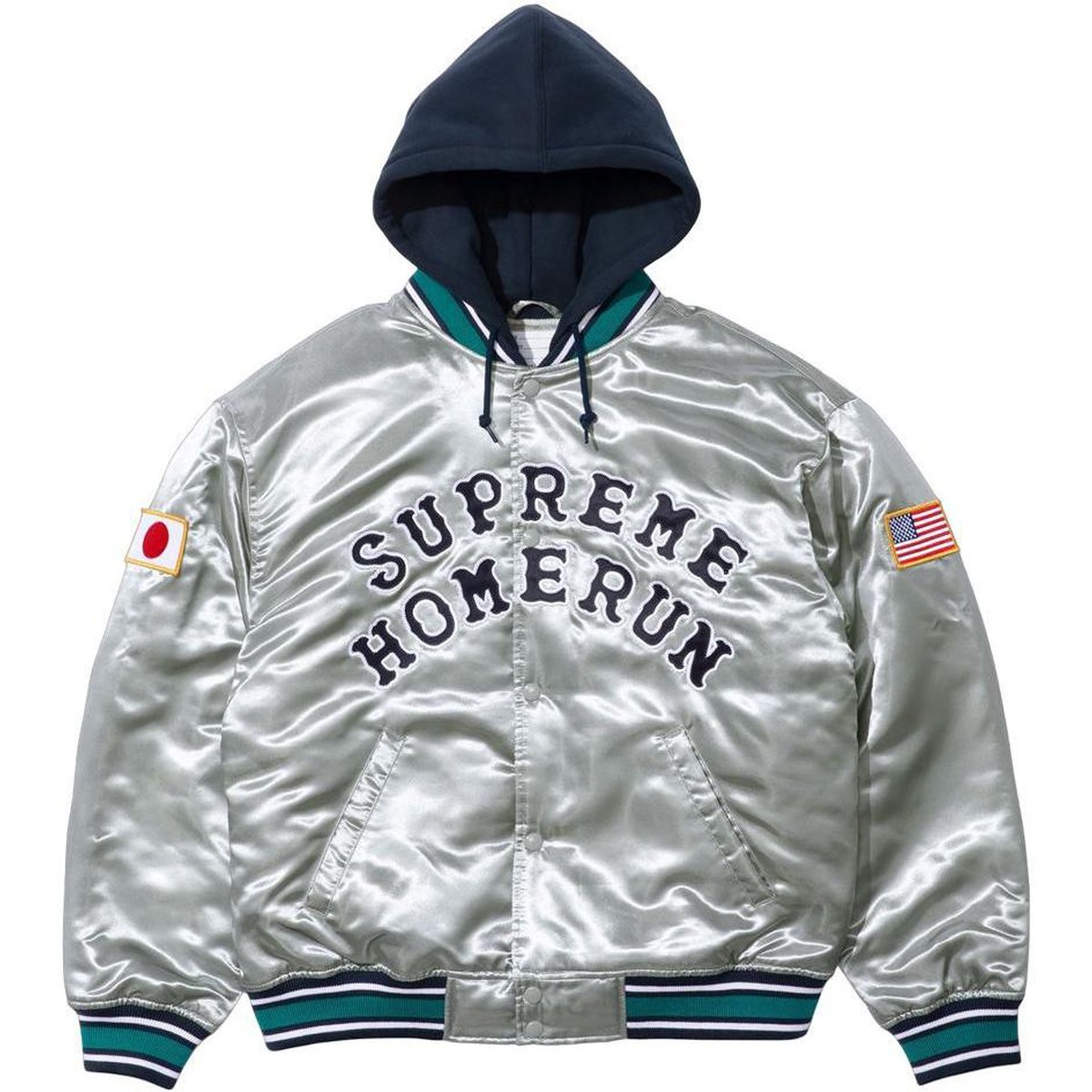 Supreme Supreme Homerun Satin Hooded Varsity Jacket (SS25) - $288