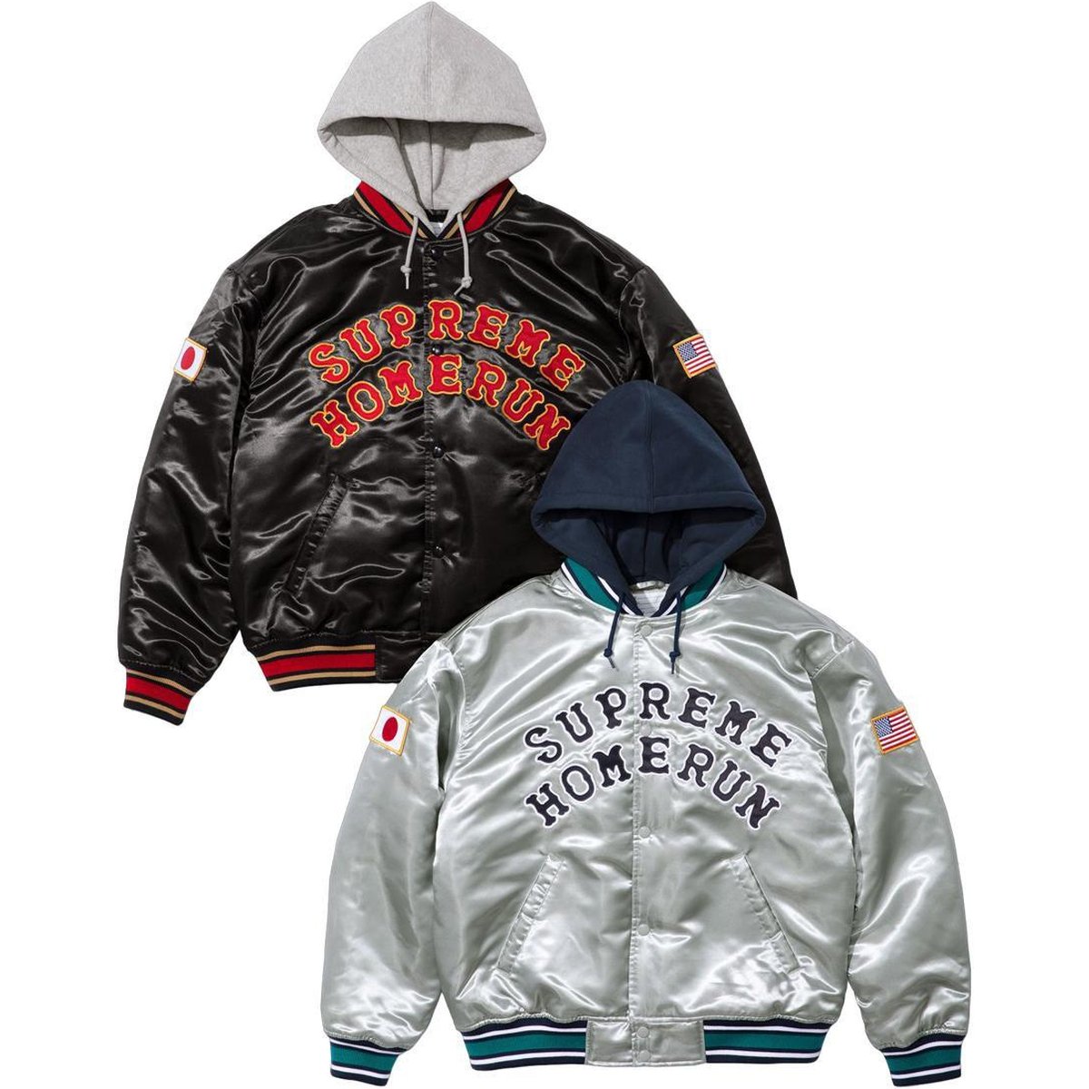 Supreme Supreme Homerun Satin Hooded Varsity Jacket releasing on Week 12 for spring summer 2025