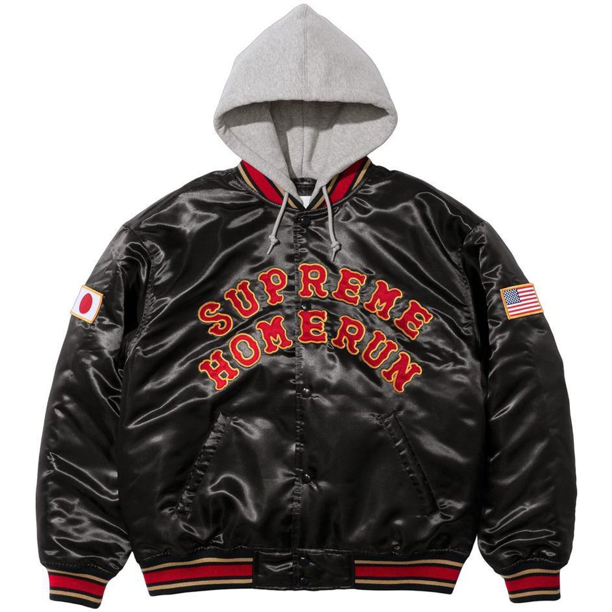 Supreme Supreme Homerun Satin Hooded Varsity Jacket (SS25) - $288