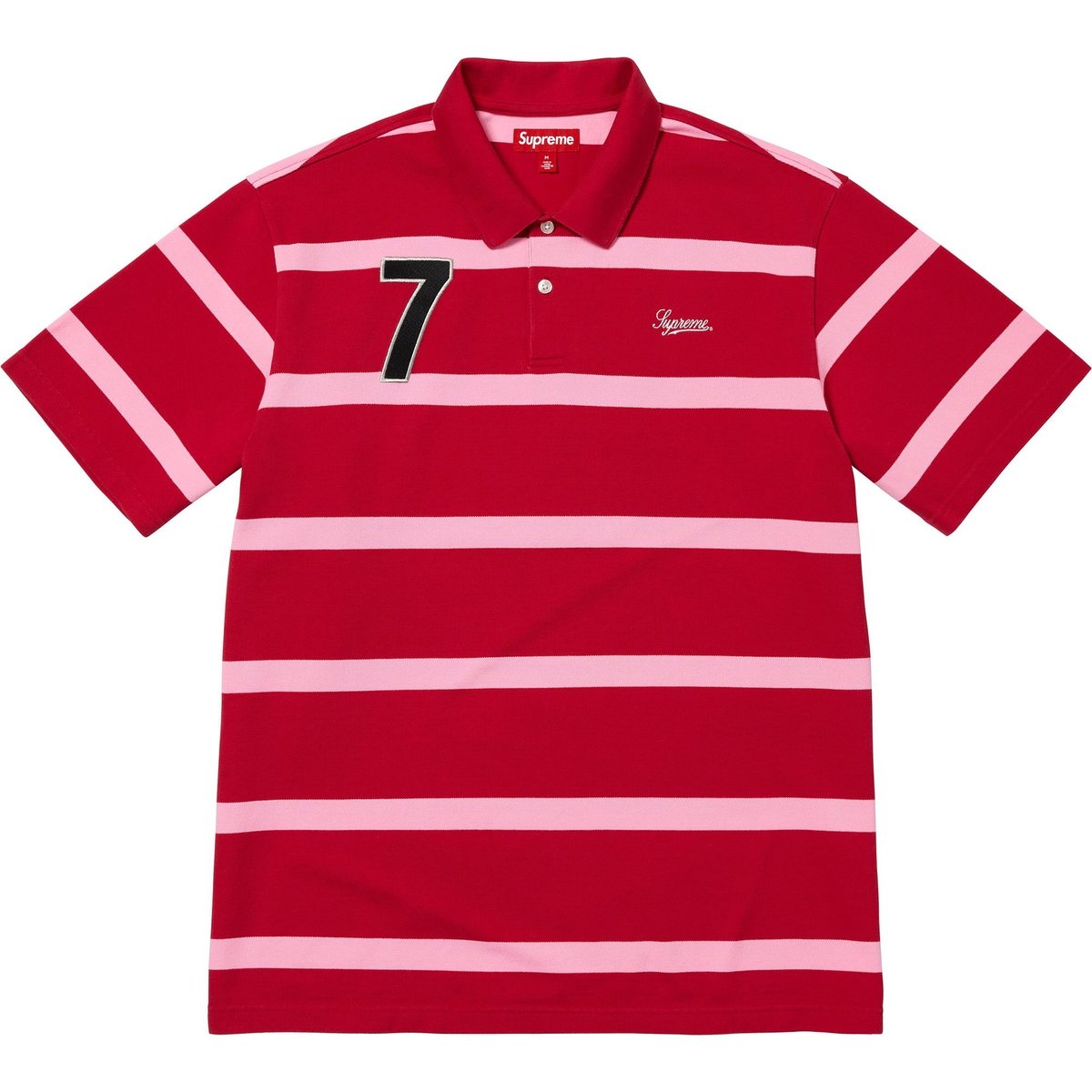 Supreme Cursive Polo (SS25) - Red Stripe