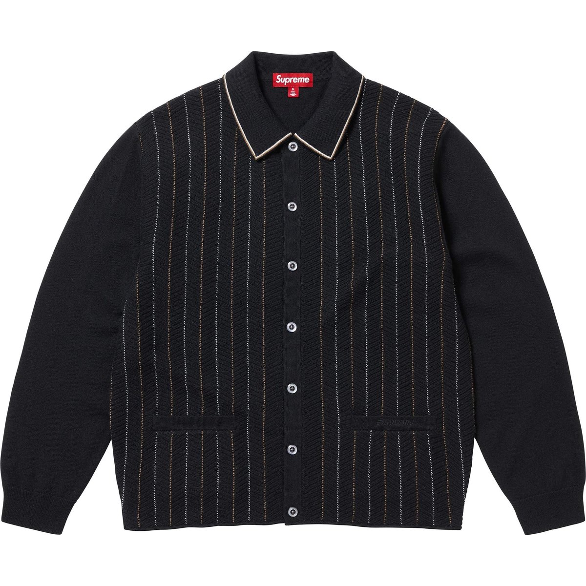 Supreme Herringbone Cardigan (SS25) - Black - $188