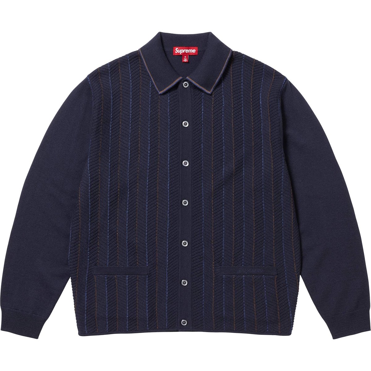 Supreme Herringbone Cardigan (SS25) - Navy - $188